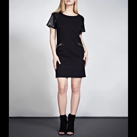 Julia Jordan Dresses | Julia Jordan Black Faux Leather Trim Zipper Dress | Color: Black/Gold | Size: 12 | Emmynelson's Closet